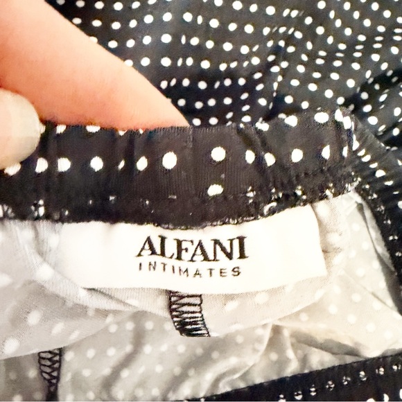 Alfani Two Piece Blue and White Polka Dot Sleepwear Set with Navy Blue Lace Trim - Picture 14 of 14